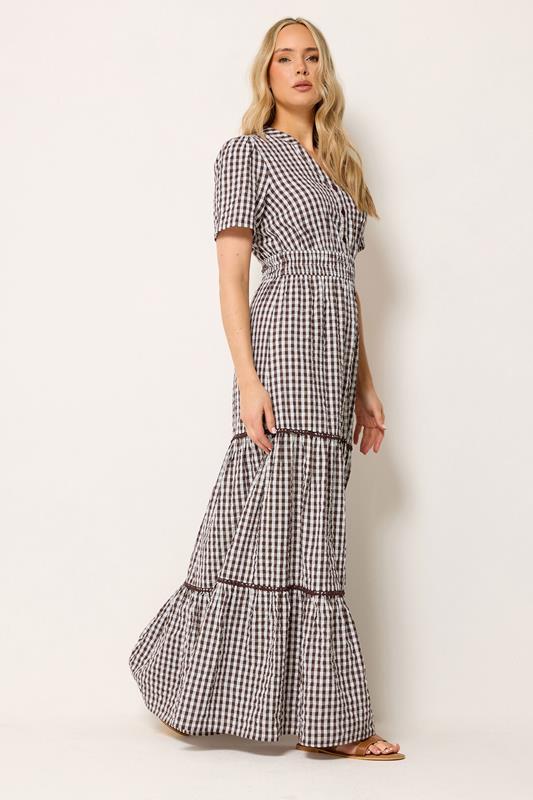 LTS Tall Women's Chocolate Brown Gingham Cotton Maxi Dress | Long Tall Sally 1