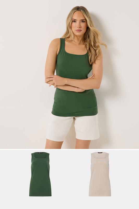 LTS Tall 2 PACK Forest Green & Natural Brown Vest Tops