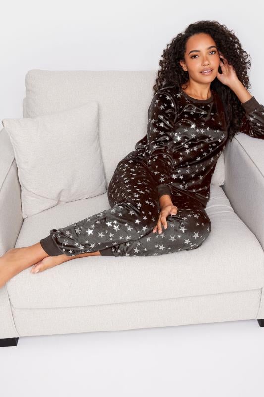 Women's  M&Co Black Foil Star Print Fleece Pyjama Lounge Set