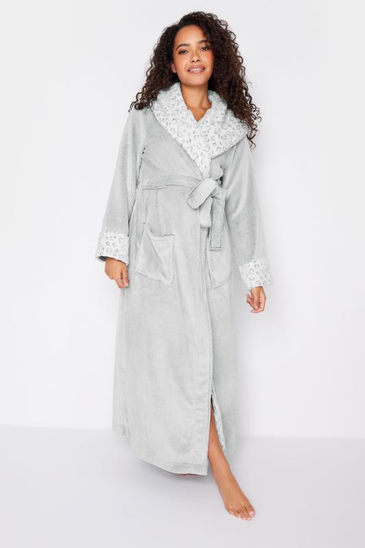Women's  M&Co Grey Animal Print Hooded Soft Touch Dressing Gown