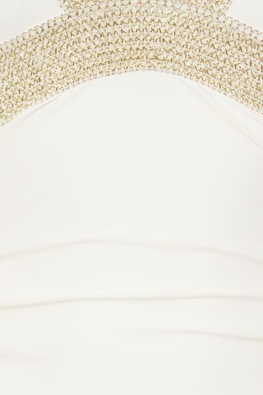 YOURS Plus Size White Metallic Tummy Control Swimsuit | Yours Clothing 6