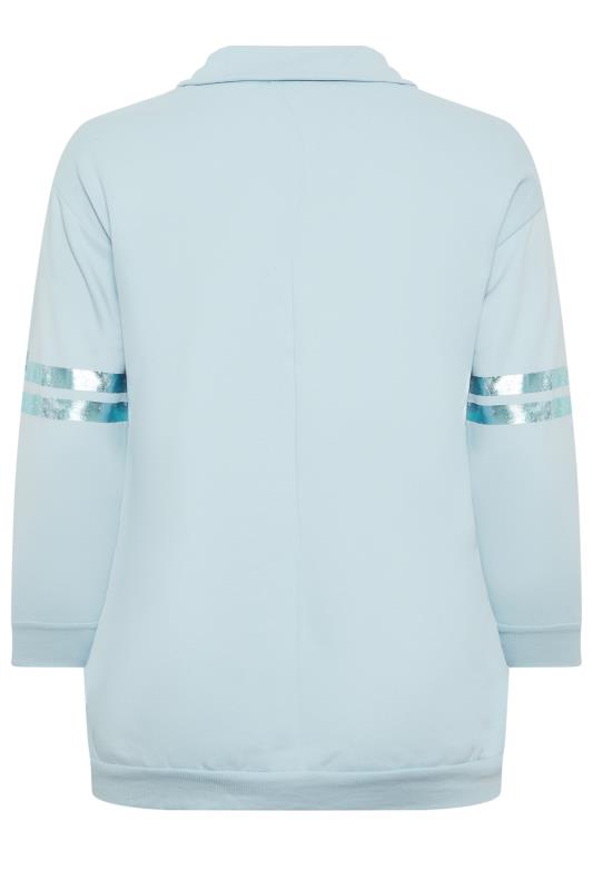 YOURS Plus Size Light Blue 'Brooklyn' Varsity Half Zip Sweatshirt | Yours Clothing 7