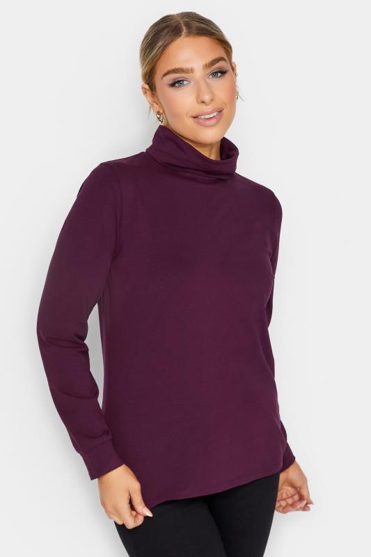 Women's  M&Co Dark Purple Turtle Neck Long Sleeve Cotton Blend Top