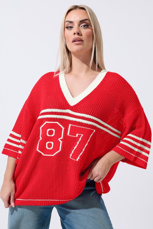 LIMITED COLLECTION Plus Size Red '87' Crochet Top | Yours Clothing 1