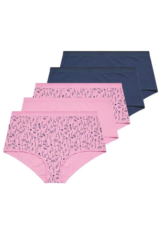 YOURSET 5 PACK Curve Pink & Navy Blue Floral Full Briefs