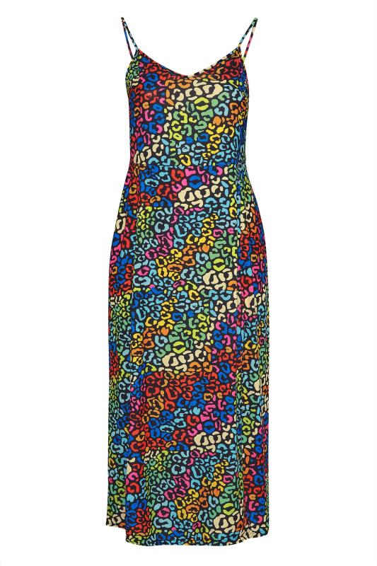 LIMITED COLLECTION Plus Size Black Rainbow Leopard Print Side Split Midaxi Dress | Yours Clothing 2