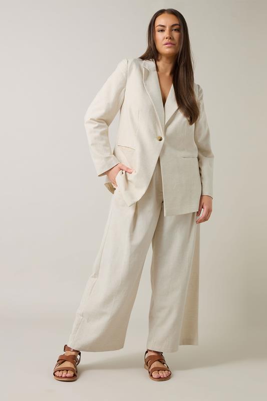 EVANS Plus Size Natural Brown Tailored Linen Trousers | Evans 1