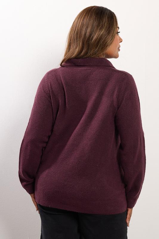 YOURS Plus Size Burgundy Red Collared Knitted Jumper | Yours Clothing 4