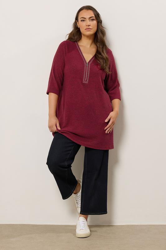EVANS Plus Size Red Zip Front Stud Detail Top | Evans 1