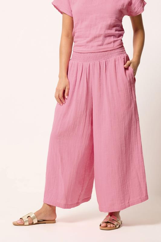 PixieGirl Petite Women's Set Pink Cotton Cheesecloth Top & Cropped Trousers | PixieGirl 6