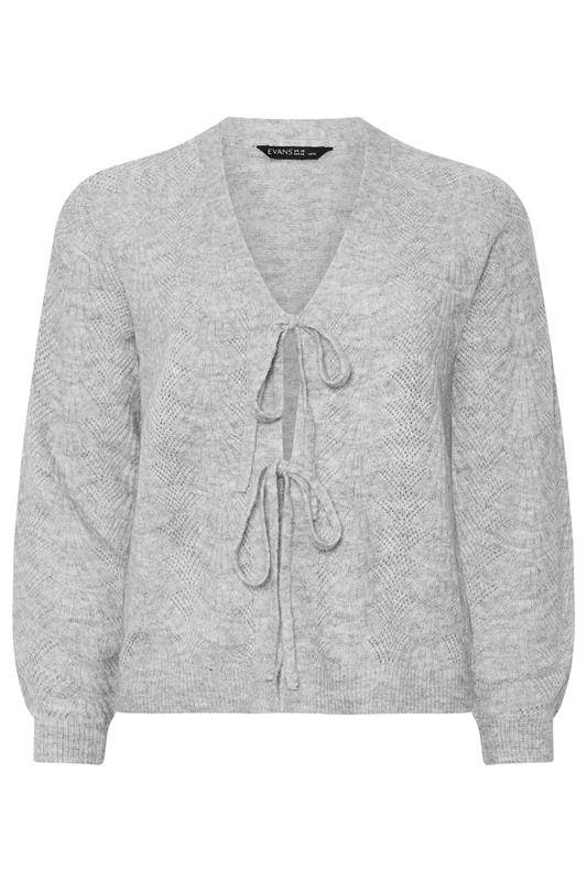 EVANS Plus Size Grey Bow Tie Front Knit Cardigan | Evans 5