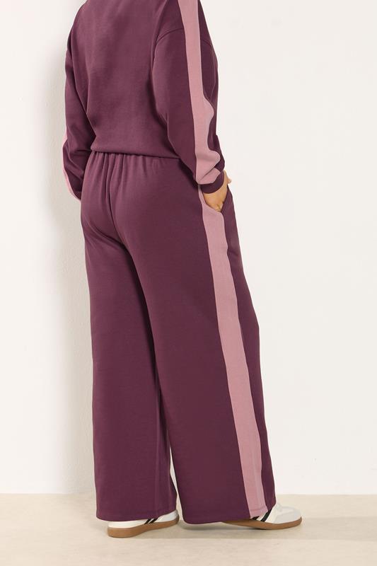 YOURS Plus Size Burgundy Red 'NYC' Side Stripe Wide Leg Joggers | Yours Clothing 2