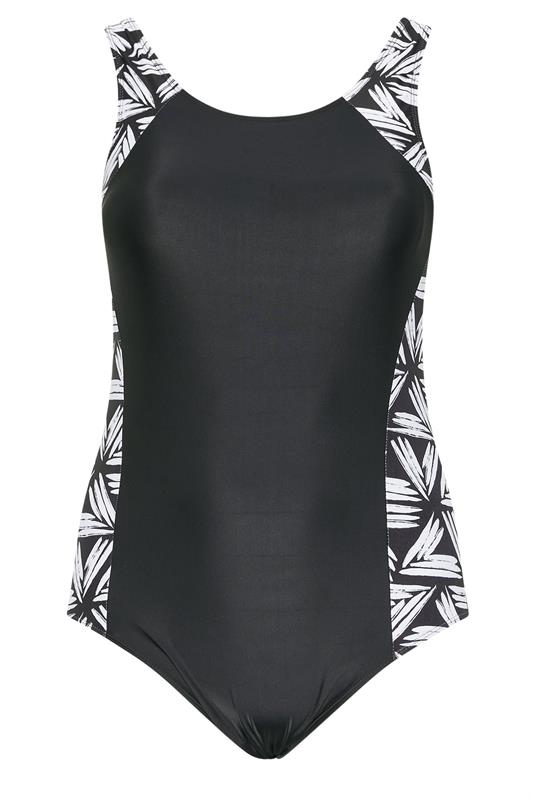 YOURS Plus Size Black Active Abstract Print Swimsuit | Yours Clothing 6