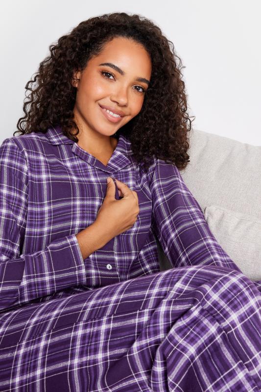 M&Co Purple Brushed Cotton Check Print Long Sleeve Pyjama Set | M&Co  5