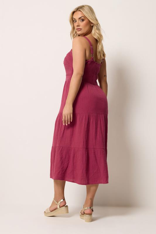 YOURS Plus Size Pink Cheesecloth Pleated Tiered Dress | Yours Clothing 4