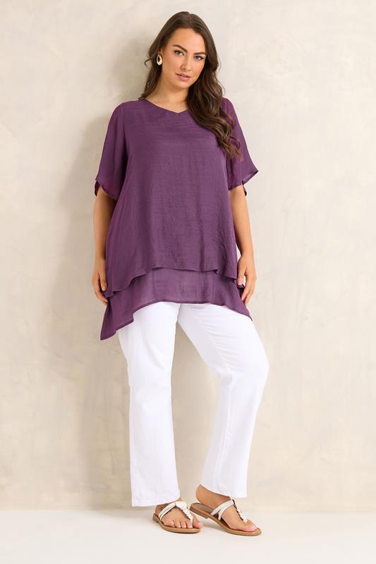 EVANS Plus Size Purple Double Layer Angel Top | Evans 1
