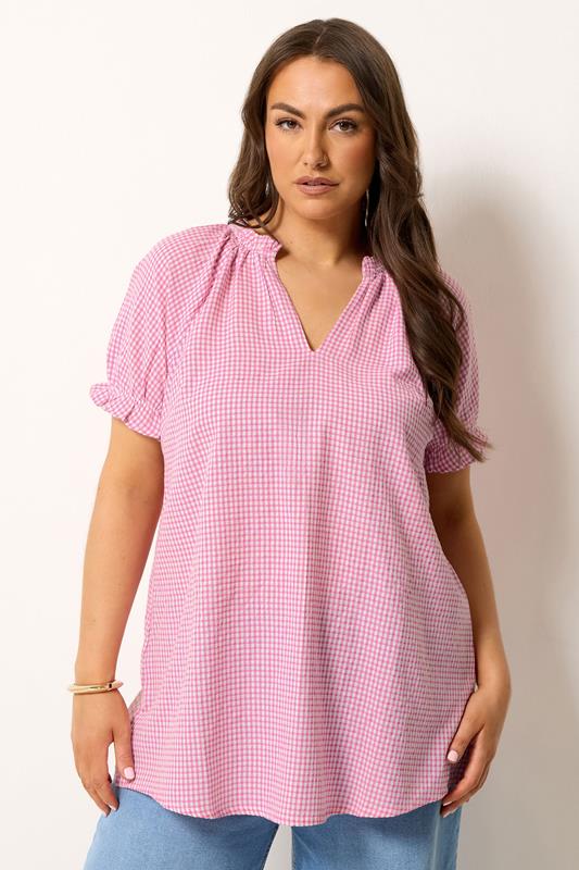 YOURS Curve Pink Gingham Blouse