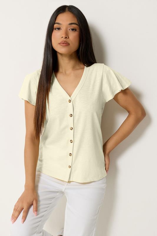  M&Co Petite Lemon Yellow Short Sleeve Cotton Shirt