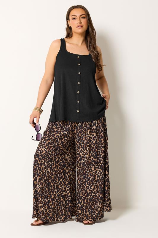 YOURS Plus Size Black Crinkle Vest Top | Yours Clothing 1
