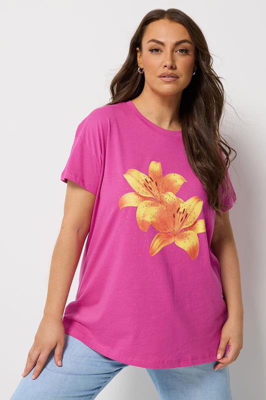 YOURS Curve Pink Flower Graphic T-Shirt