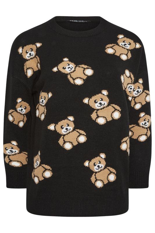 YOURS Plus Size Black Teddy Bear Print Knitted Jumper | Yours Clothing 5