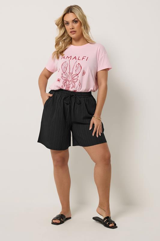 YOURS Plus Size Black Textured Woven Shorts | Yours Clothing 1