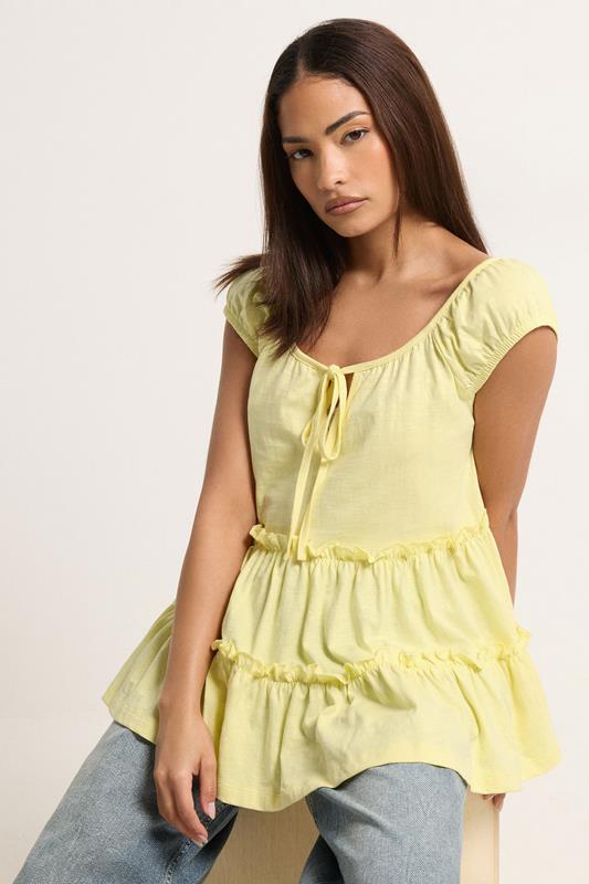 PixieGirl Petite Lemon Yellow Tiered Cotton Top