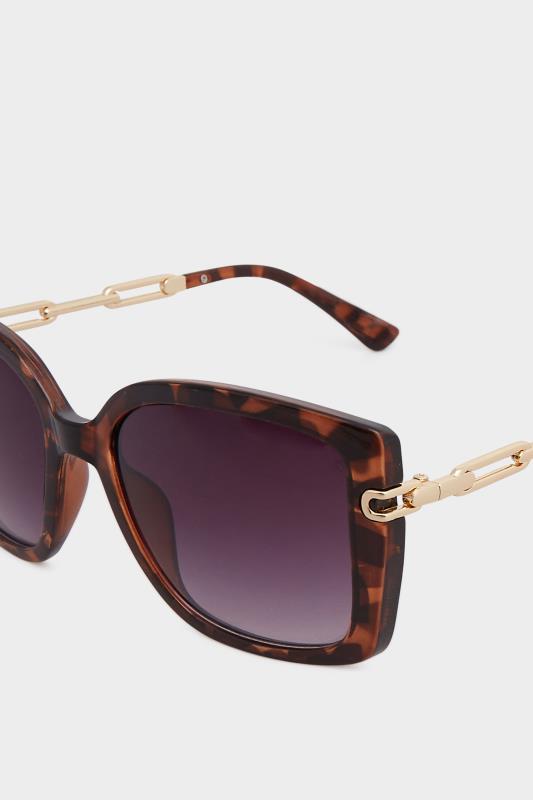 Plus Size Brown Tortoiseshell Oversized Chain Arm Sunglasses | Yours Clothing 3