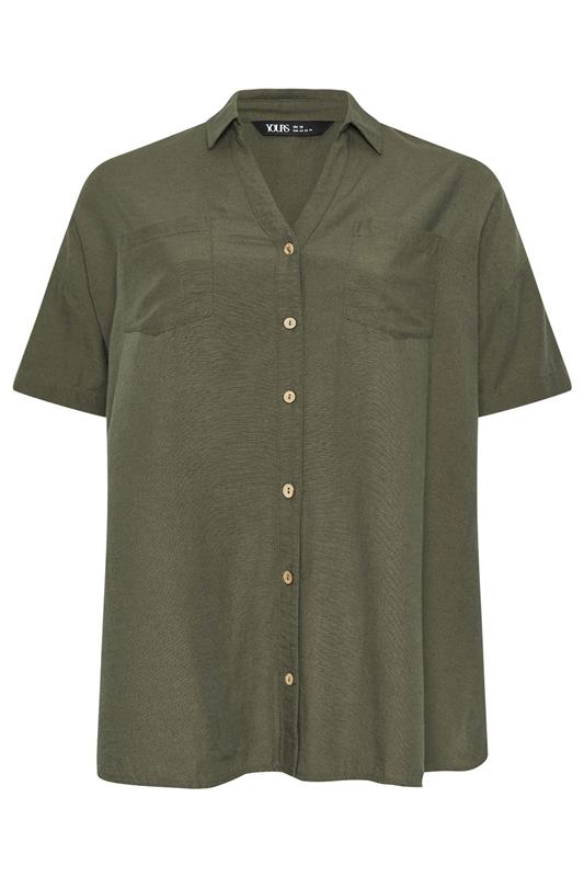 YOURS Plus Size Khaki Green Short Sleeve Linen Shirt | Yours Clothing 6