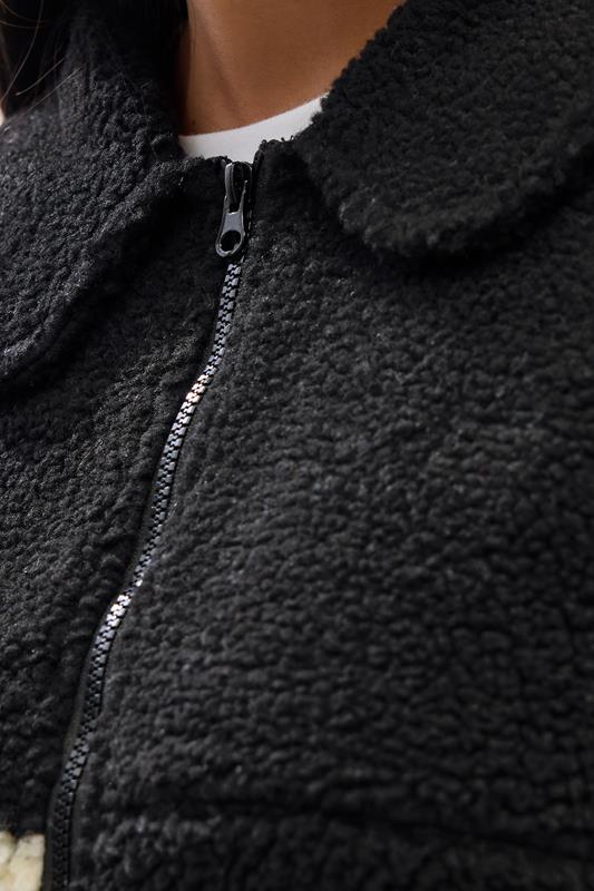 YOURS Plus Size Black Abstract Print Teddy Fleece Jacket | Yours Clothing 4