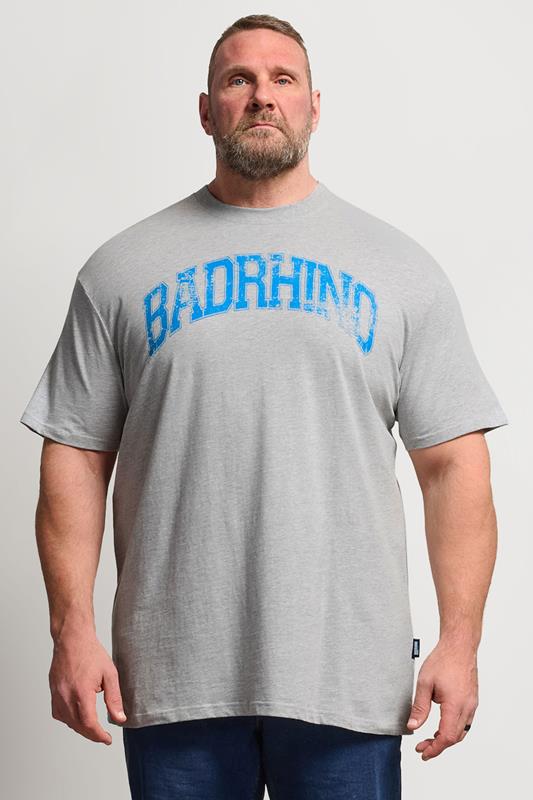  BadRhino Big & Tall Grey Extra Long Distressed Graphic T-Shirt