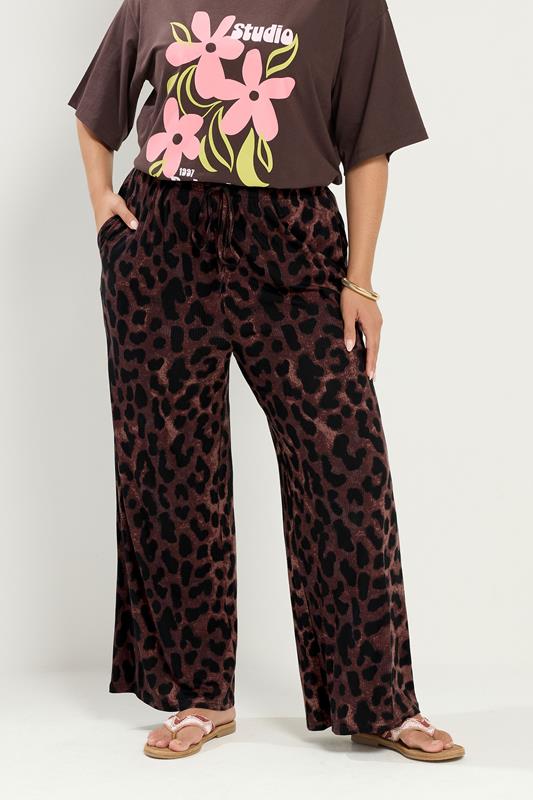 YOURS Curve Brown Leopard Print Trouser