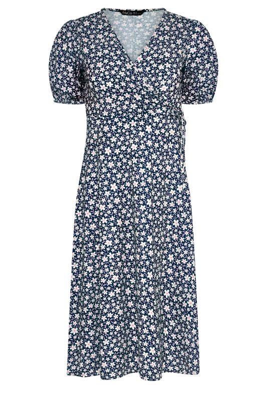 M&Co Petite Navy Blue Floral Print Midi Wrap Dress | M&Co 5