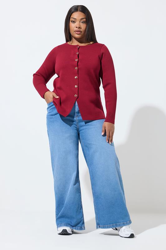 LIMITED COLLECTION Plus Size Red Long Sleeve Knitted Top | Yours Clothing 1