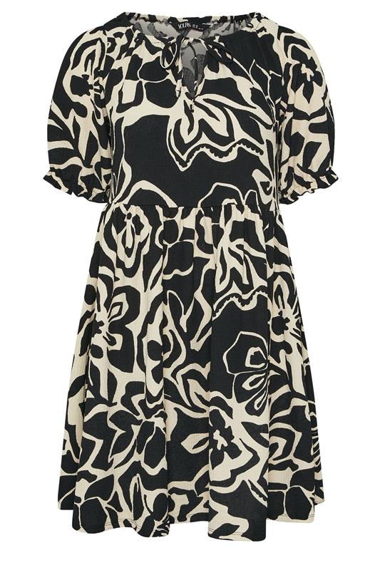 YOURS Plus Size Black Abstract Floral Tie Neck Mini Dress | Yours Clothing 5