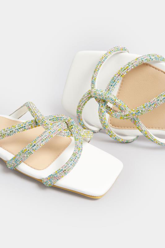 PixieGirl White Diamante Strap Mule Sandals In Standard Fit | PixieGirl 5