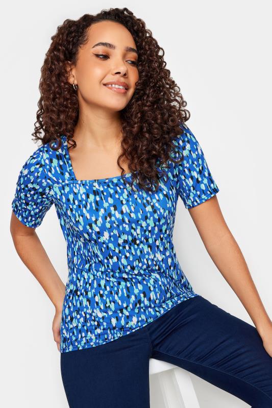 M&Co Blue Abstract Print Square Neck Top | M&Co 2