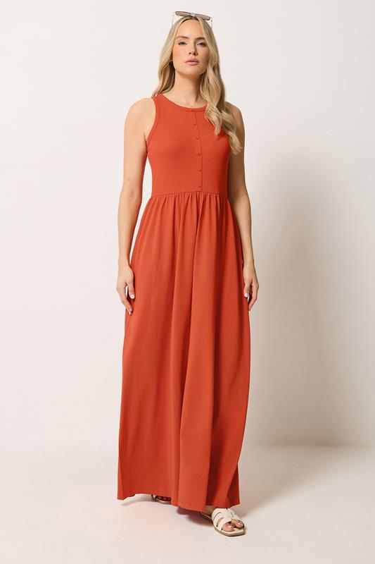 LTS Tall Women's Orange Button Detail Cotton Maxi Dress | Long Tall Sally 1