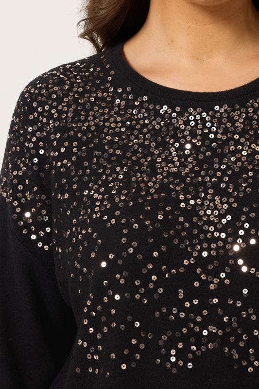EVANS Plus Size Black Sequin Embellished Knitted Top | Evans 4