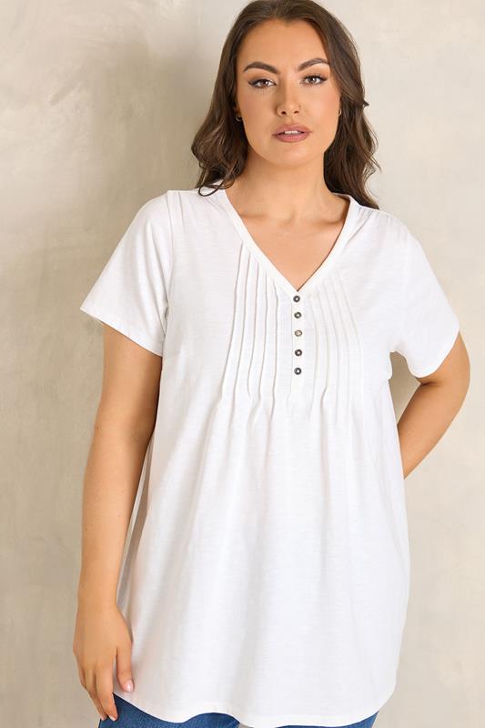 EVANS Curve White Short Sleeve Cotton Henley Top