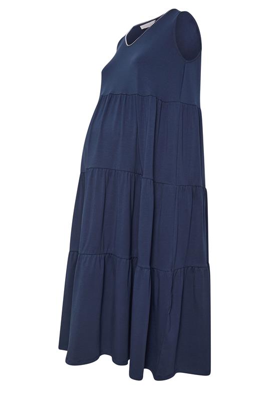 BUMP IT UP MATERNITY Plus Size Navy Blue Blanket Stitch Tiered Maxi Dress | Yours Clothing 5