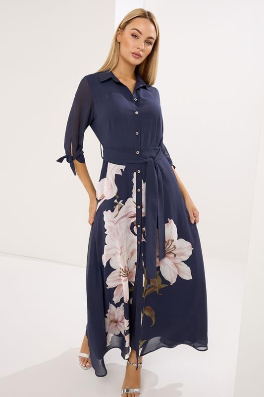 STAR Navy Blue Floral Print Shirt Dress | StarByJM 1
