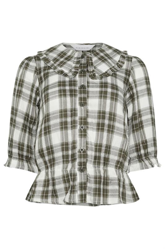 PixieGirl Petite Women's Green Check Collar Smock Top | PixieGirl 6