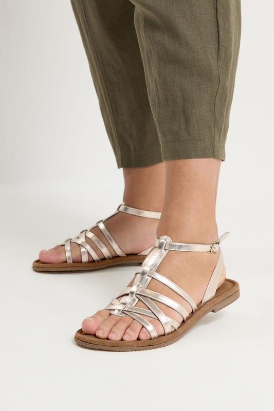 Gold Faux Leather Gladiator Sandals in Extra Wide E Fit