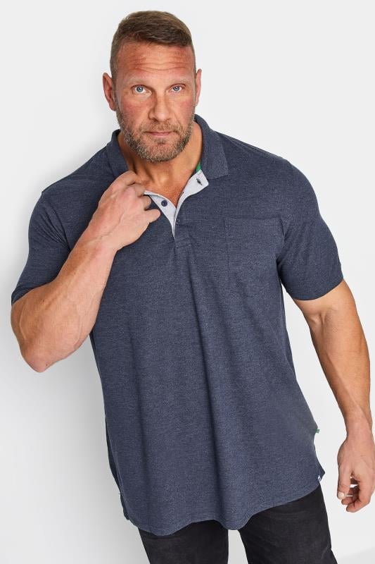 D555 Big & Tall Navy Blue Marl Pique Polo Shirt | BadRhino 1
