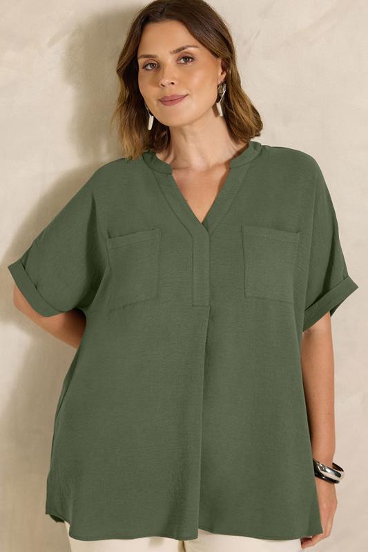 EVANS Plus Size Khaki Green Overhead Utility Shirt | Evans 1