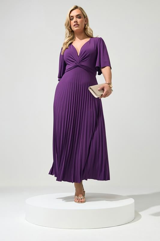  YOURS LONDON Curve Plum Purple Knot Pleated Maxi Dress