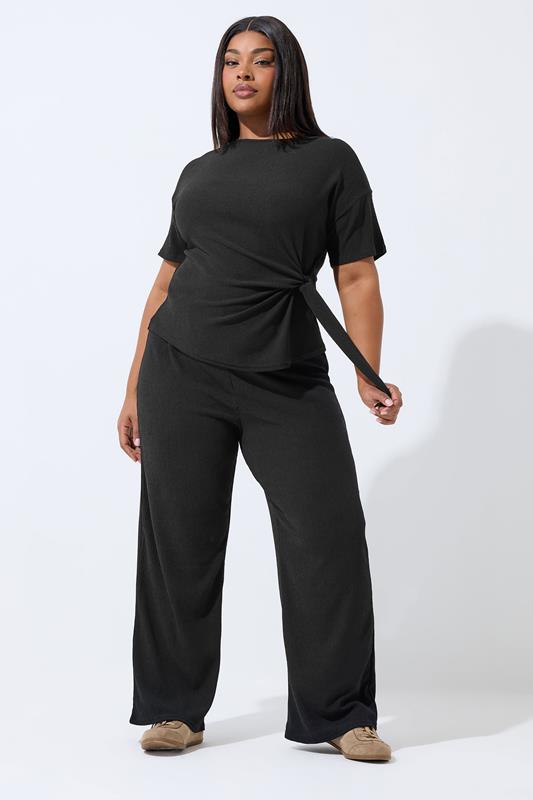 LIMITED COLLECTION Plus Size Black Textured Tie Top | Yours Clothing 1