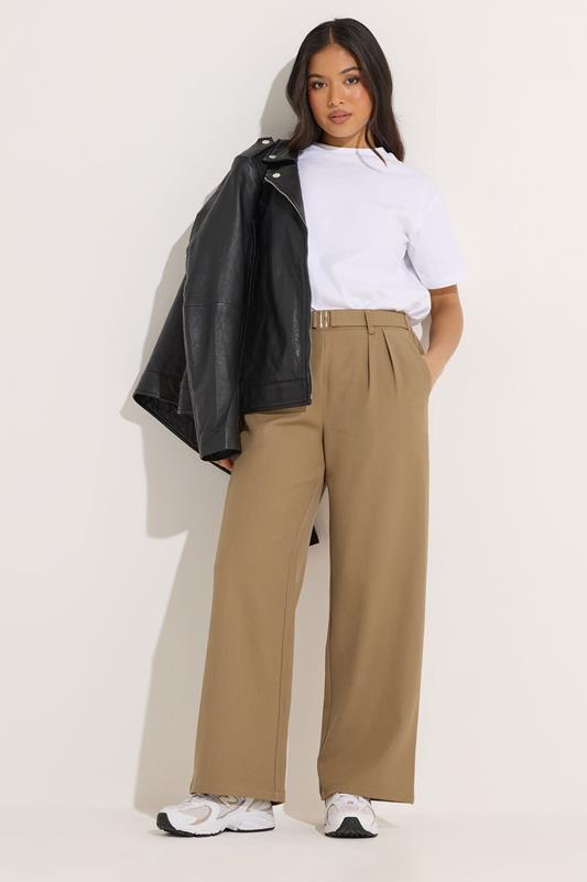 PixieGirl Petite Natural Brown Buckle Wide Leg Trousers