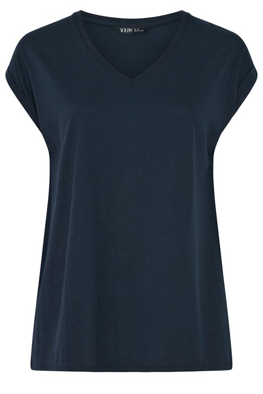 YOURS Plus Size Navy Blue V-Neck Basic T-Shirt | Yours Clothing 5